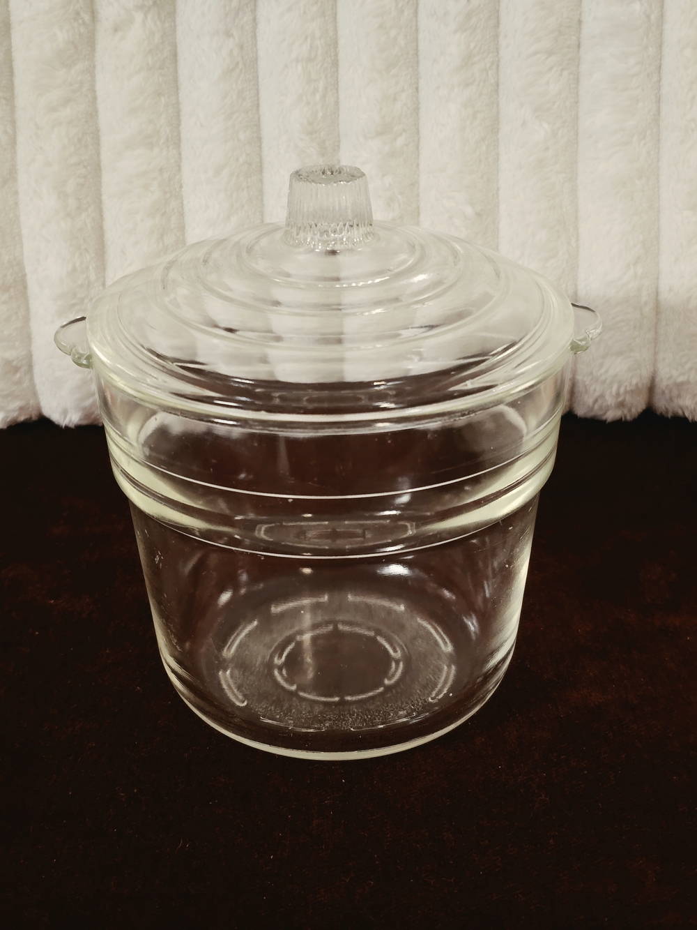 Vintage Glasbake 335 Clear Glass Double Boiler Insert with Ribbed Lid 1 Quart